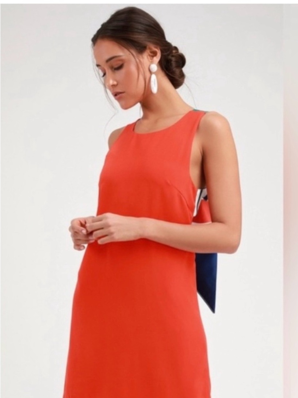 Sleeveless Orange Shift Dress with Navy Back Detail Lulus - Size L